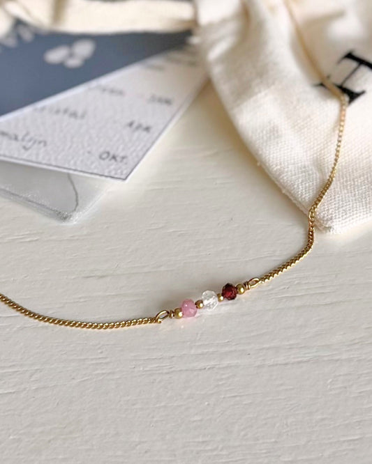 ketting met 3 geboortestenen handgemaakt van goud stainless steel en birthstones