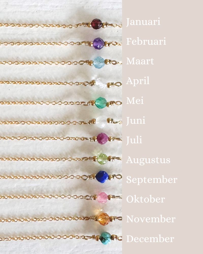 Gouden geboortesteen armband | Echte birthstone edelstenen | Stainless steel