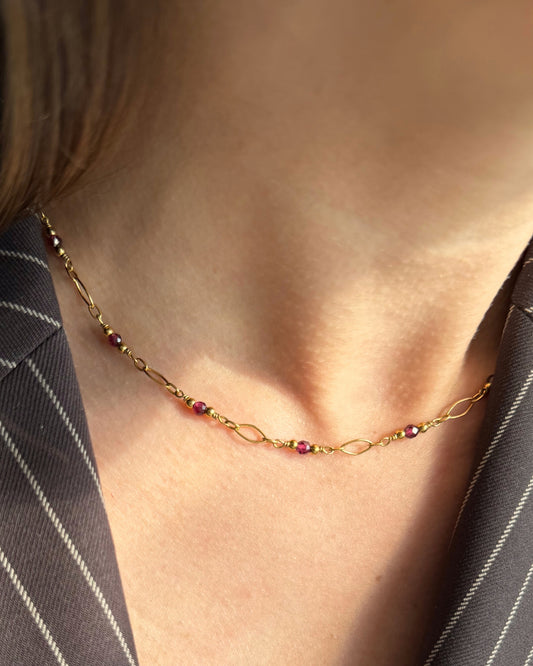 stainless steel granaatsteen choker ketting goud