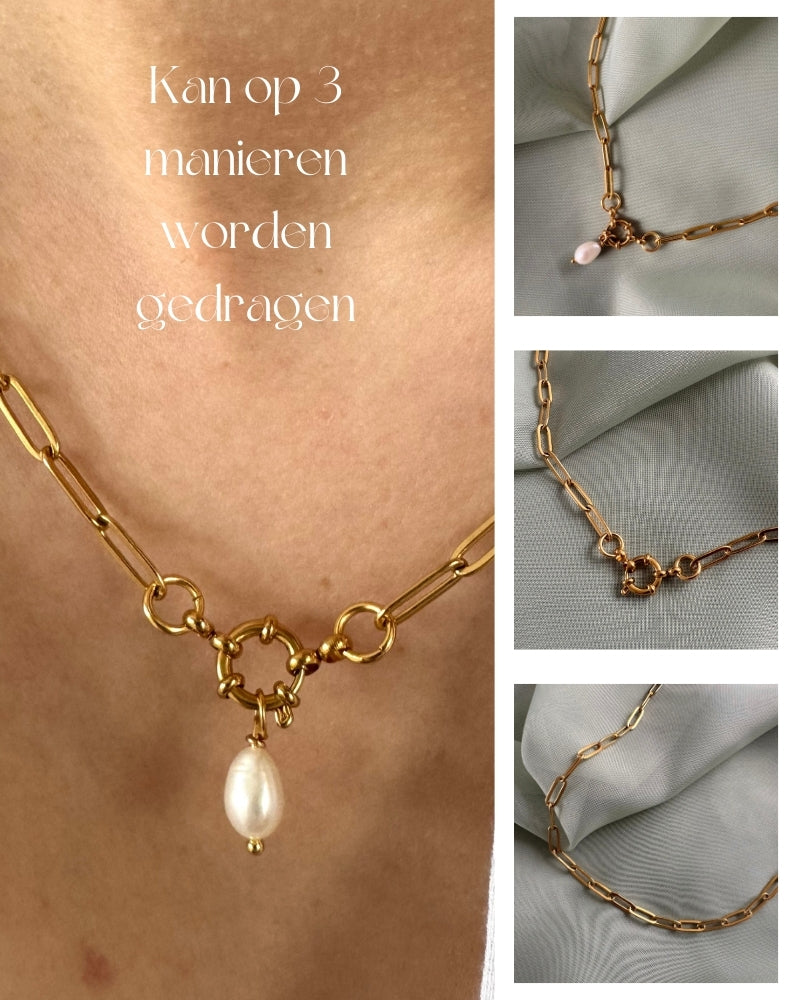Gouden statement ketting parel