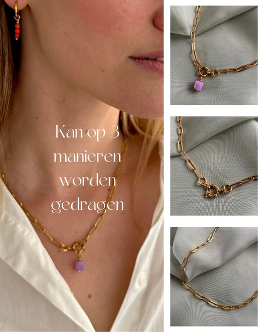 Cleo | Gouden statement ketting met Amethist | Stainless steel