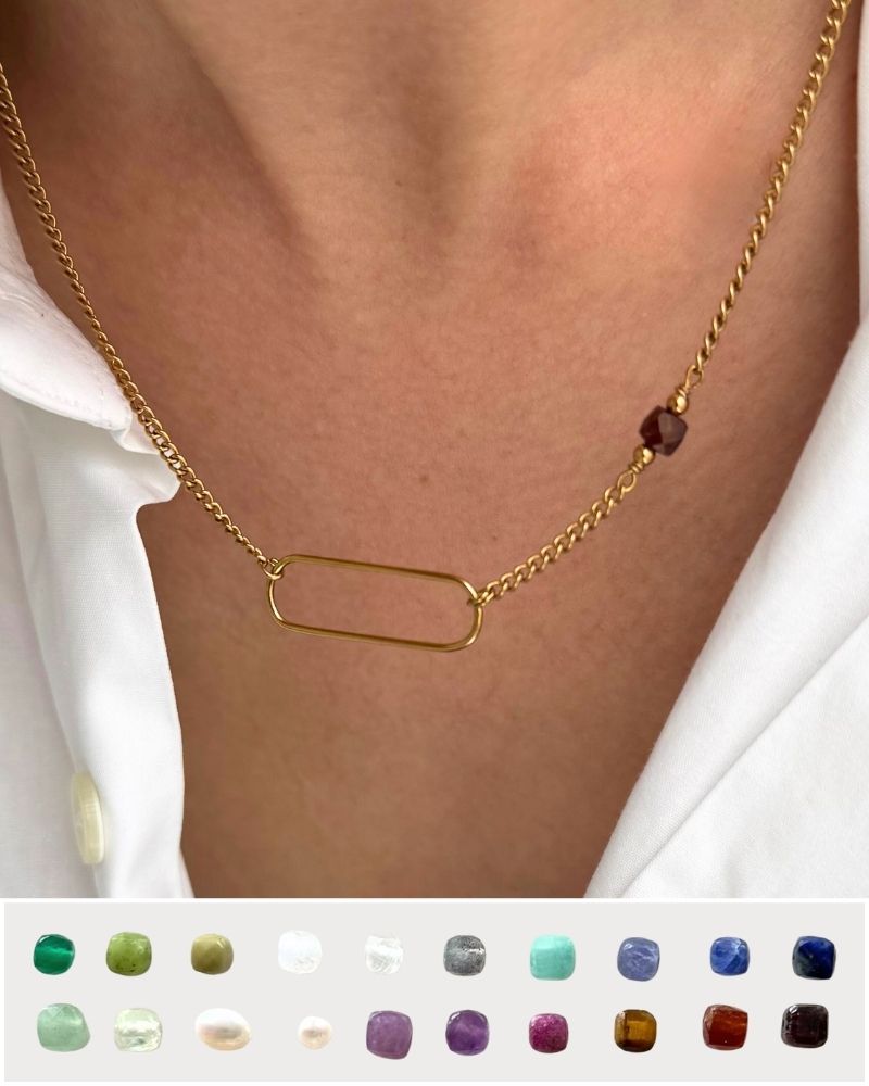 Ketting met edelsteen of parel naar keuze Goud stainless steel