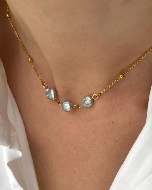 Gouden ketting met grijze parels Goud stainless steel