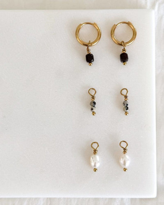Mix & Match oorbellen | Set met 3 x 2 hangers | Parels, Dalmatiër Jaspis en Granaatsteen