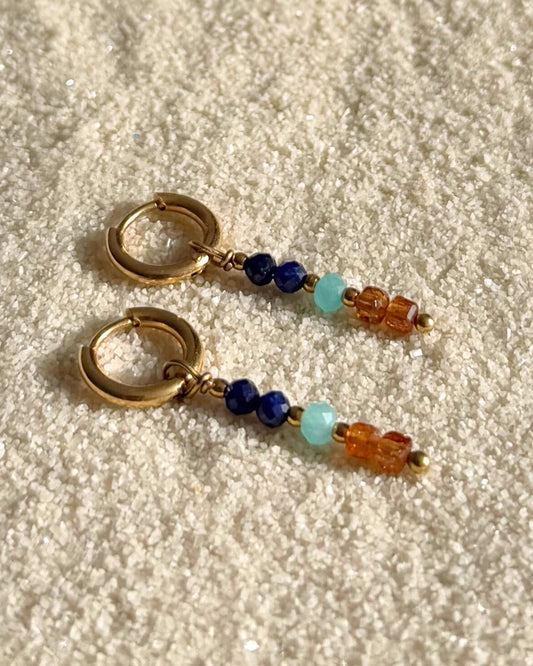 Sahara | Gouden oorbellen met kleurrijke hangers | Stainless steel