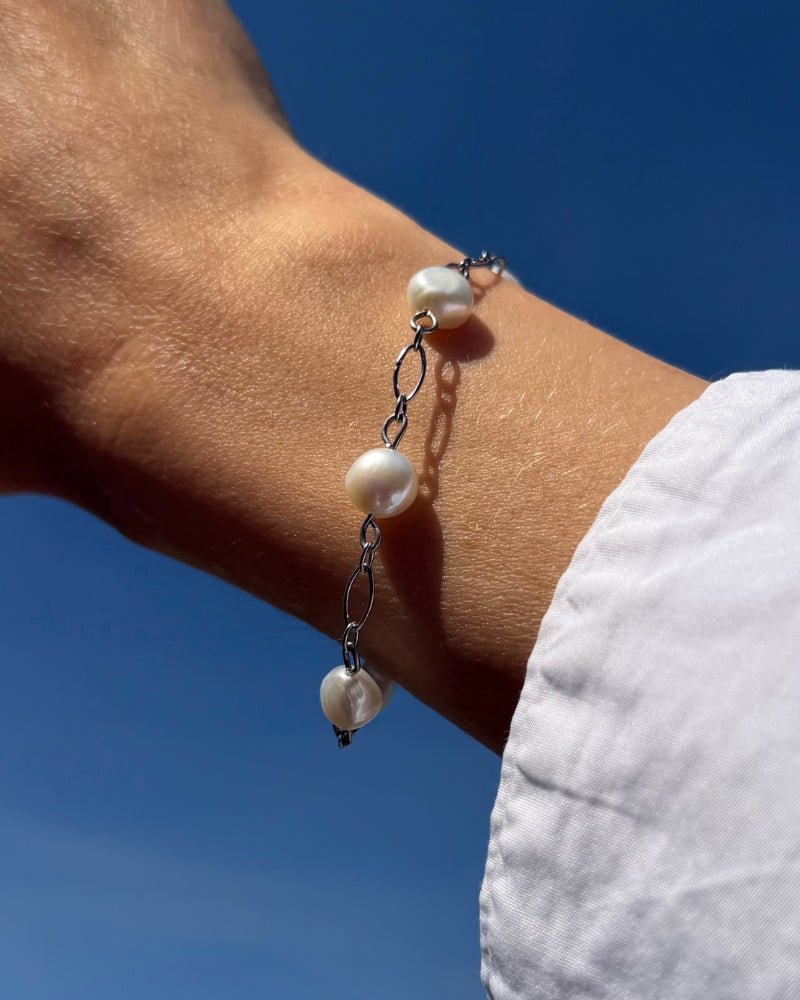 Zoetwaterparel armband | Zilver stainless steel & barokparels