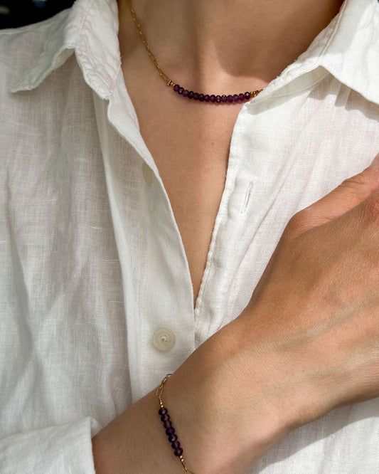 stainless steel ketting goud amethist