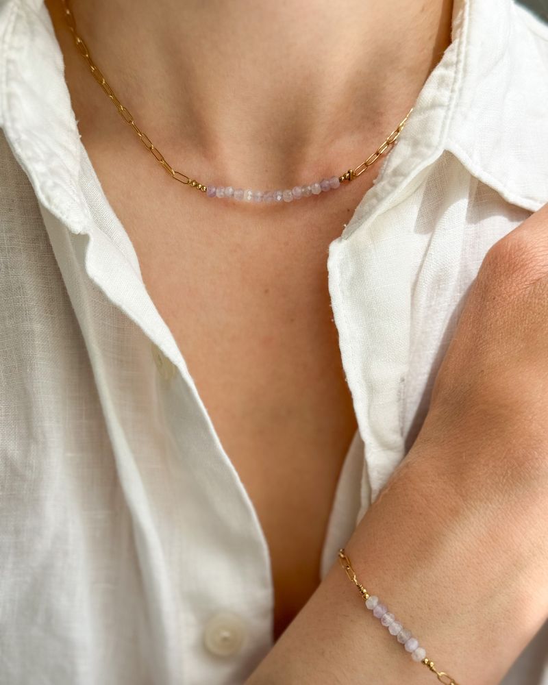 Lavendel Amethist ketting | Goud stainless steel