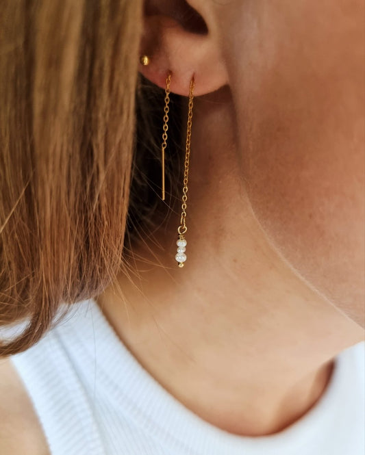 Gouden threader oorbellen parels