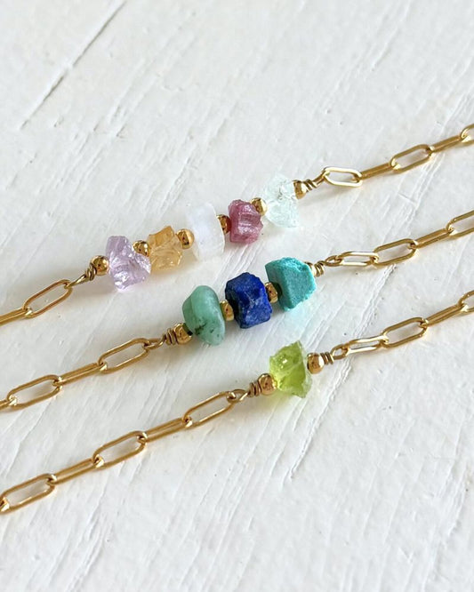 Armband met geboortestenen | 1, 2, 3, 4 of 5 ruwe geboortesteentjes | Stainless steel