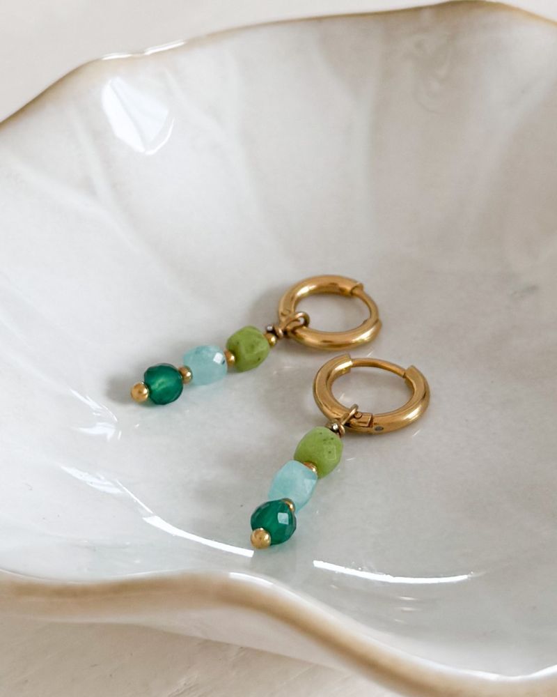 Kira | Stainless steel oorbellen | Blauwe en groene edelstenen