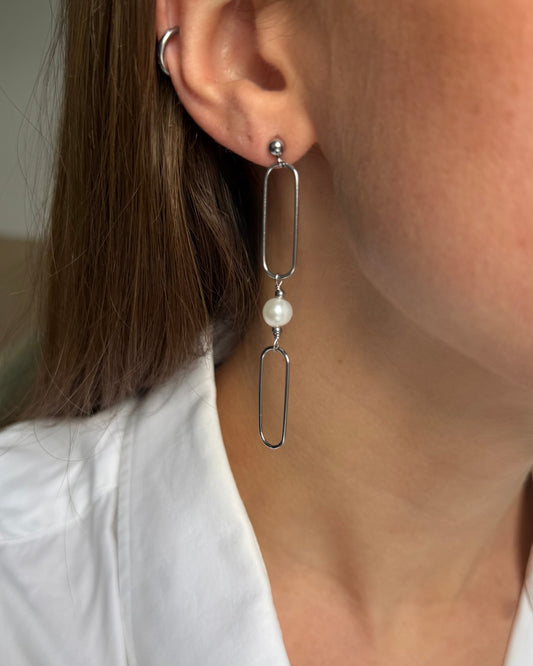 oorbellen zilver stainless steel met parels