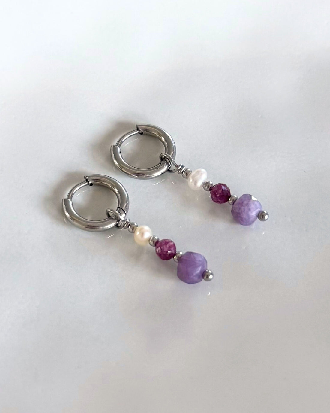 zilveren oorbellen met edelsteen hangers stainless steel