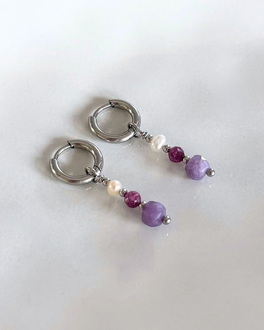 zilveren oorbellen met edelsteen hangers stainless steel