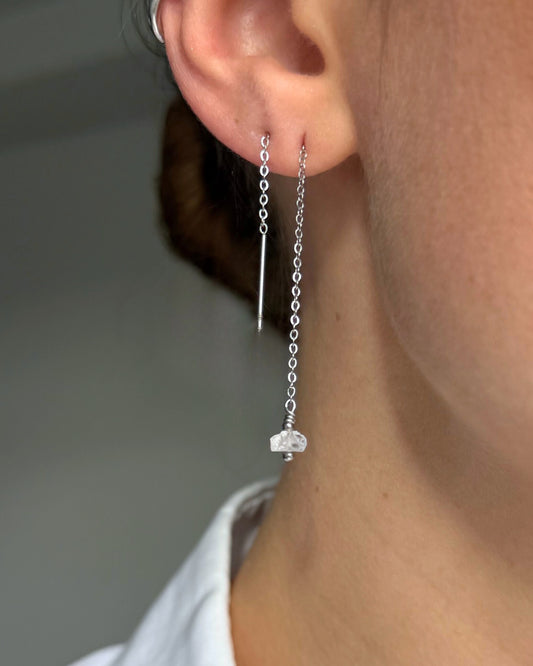 zilveren doortrekoorbellen met ruwe bergkristal Zilver stainless steel