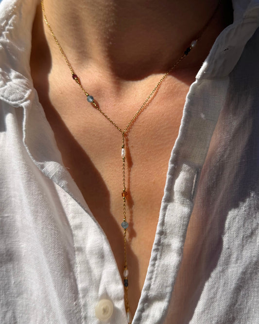 Y-ketting met parels en edelstenen | Goud stainless steel