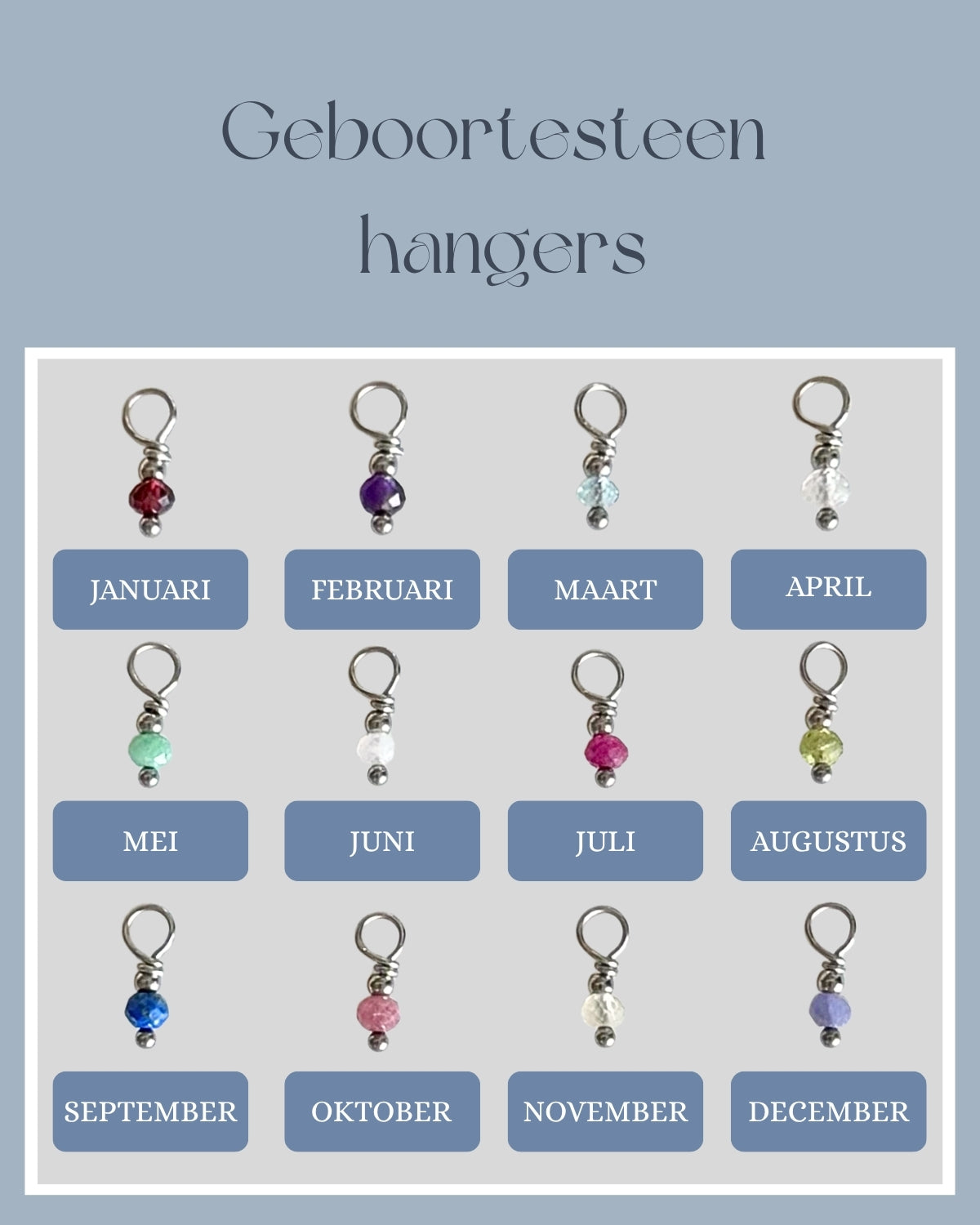 geboortesteen hangers voor ketting zilver