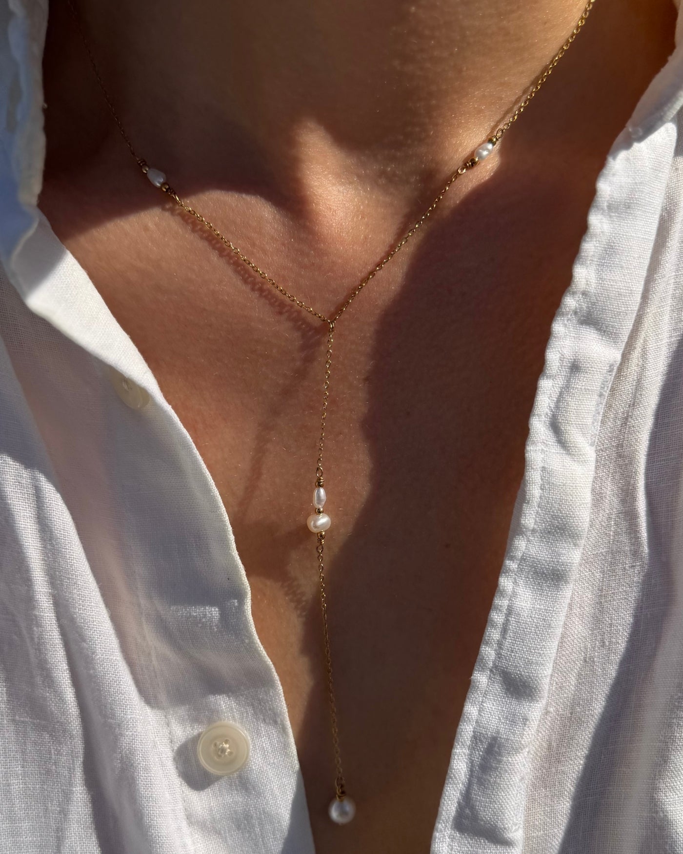 gouden y-ketting met pareltjes
