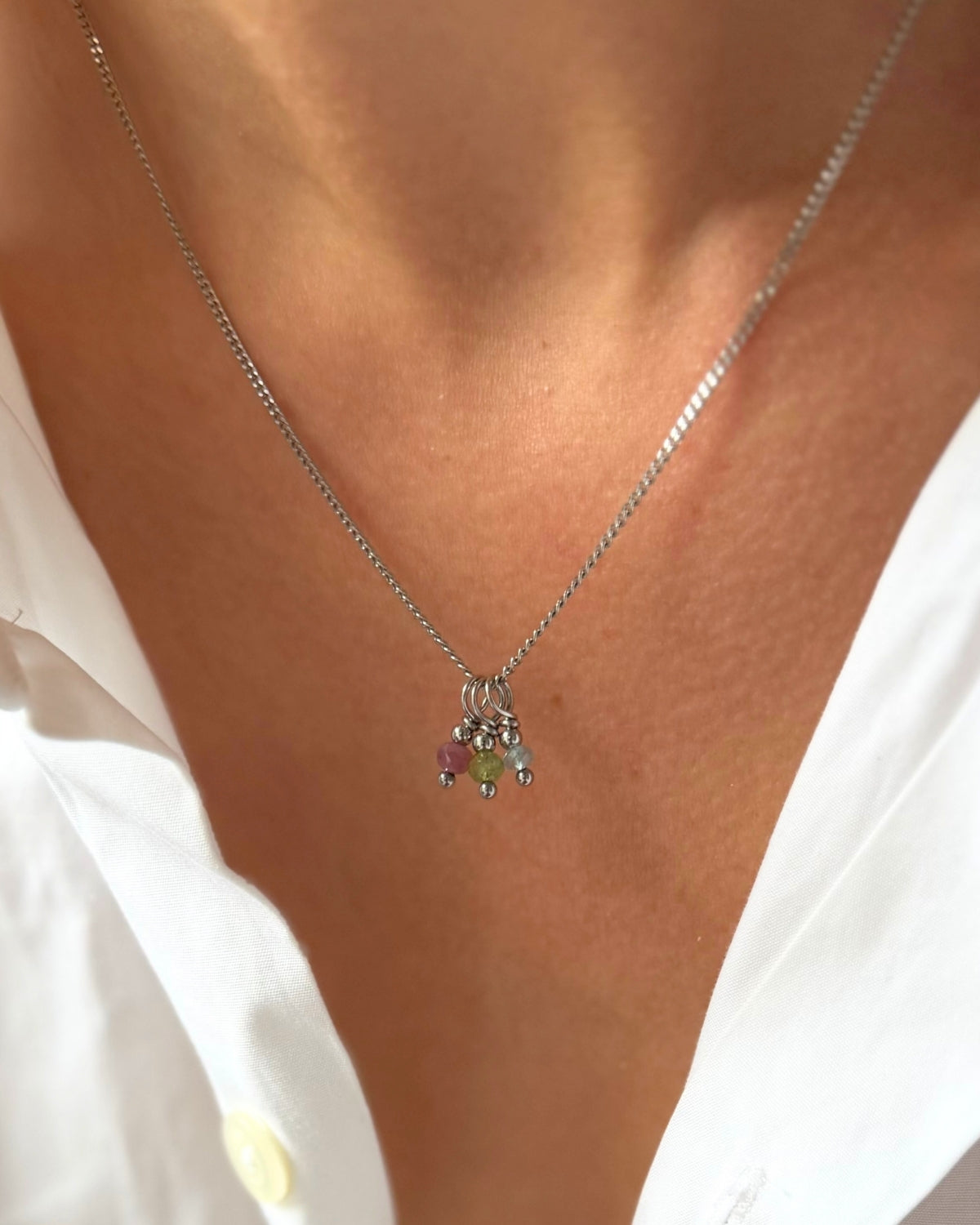 Ketting met 3 geboortestenen zilver