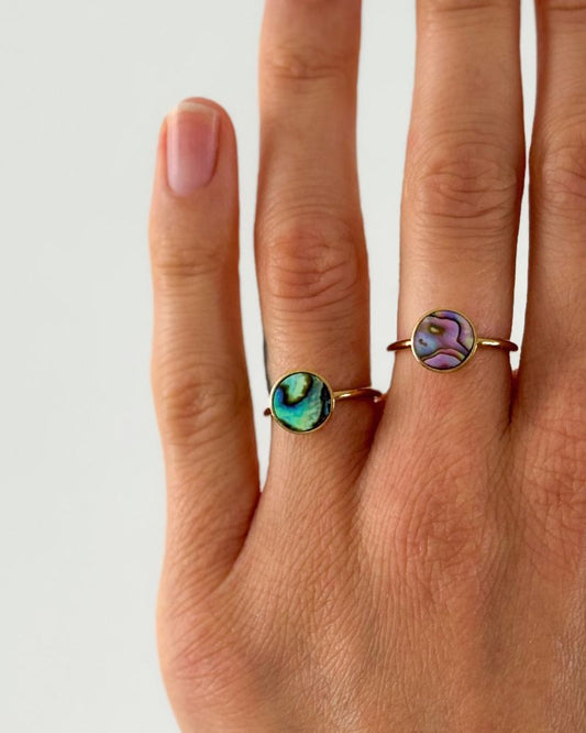 Verstelbare Abalone schelp ring Goud stainless steel