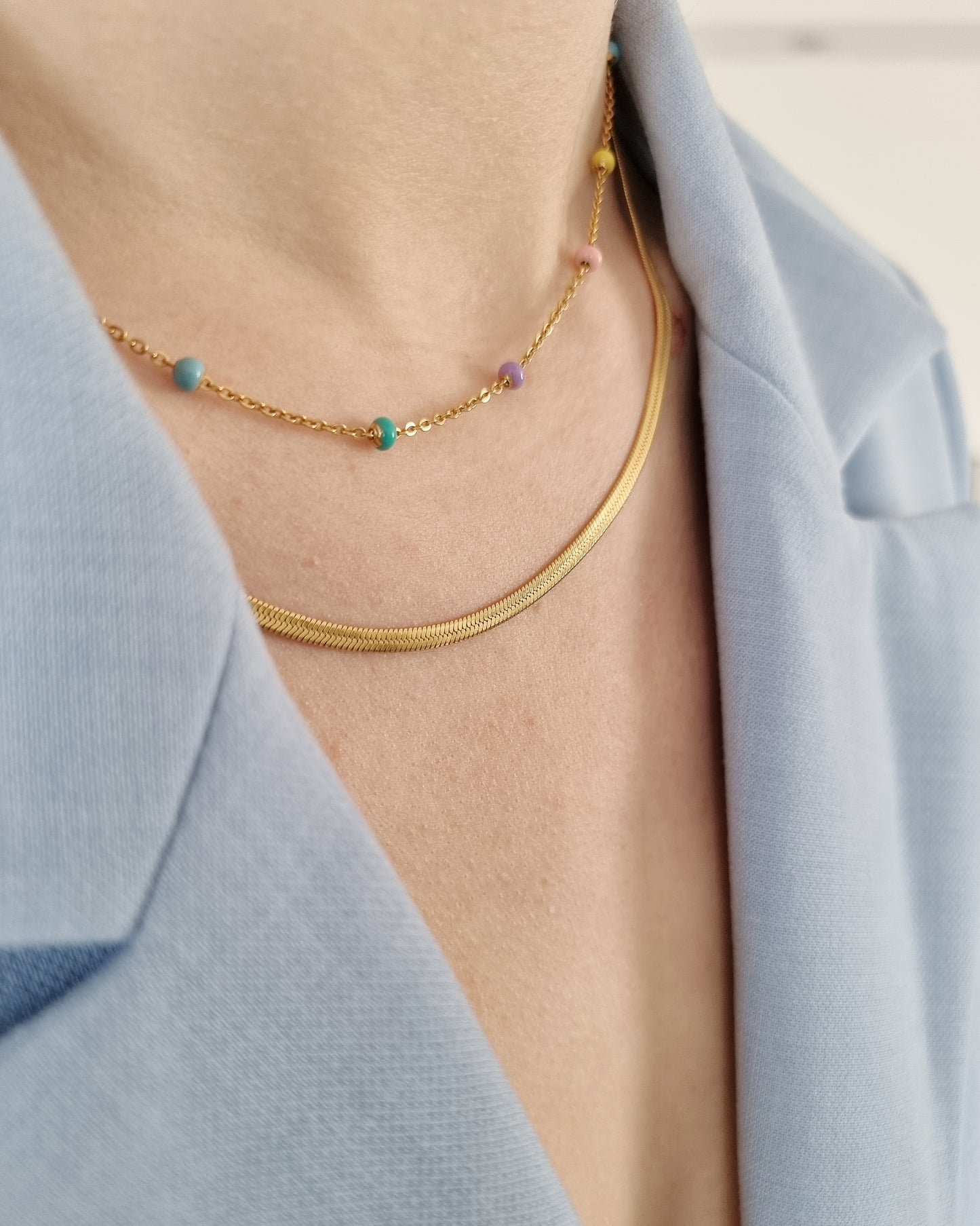 Rainbow | Ketting met pastelkleuren | Goud roestvrij staal