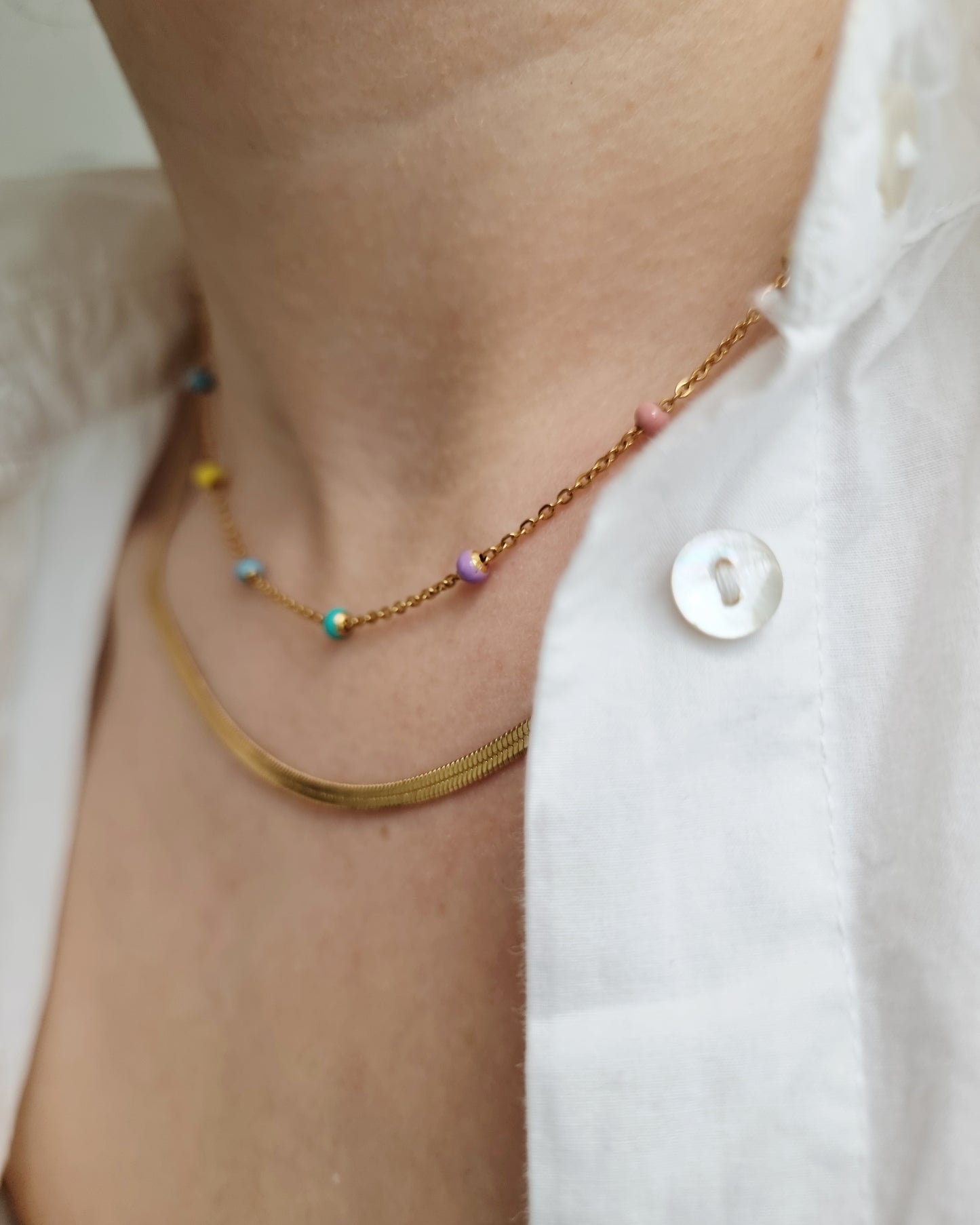 Rainbow | Ketting met pastelkleuren | Goud roestvrij staal