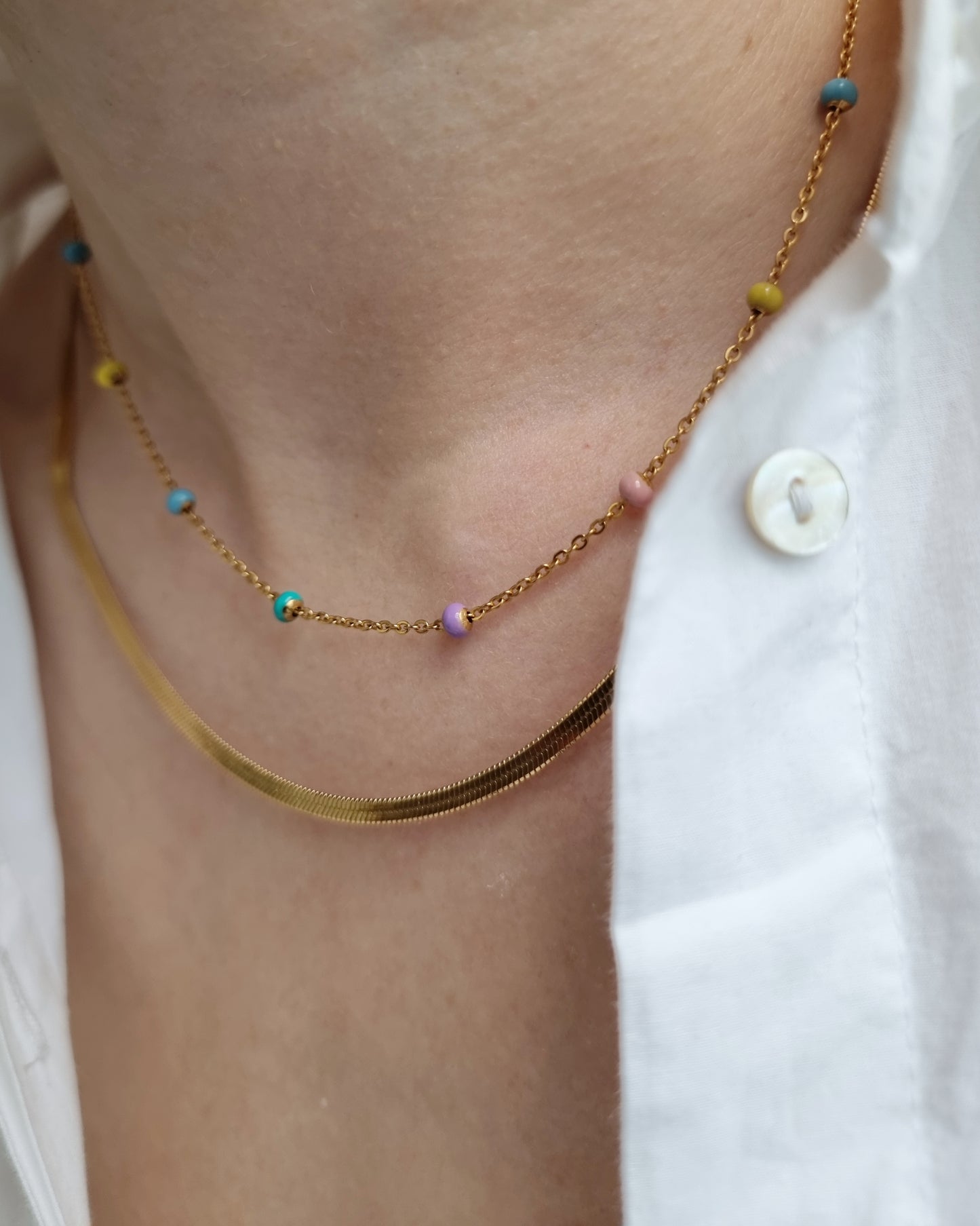 Rainbow | Ketting met pastelkleuren | Goud roestvrij staal