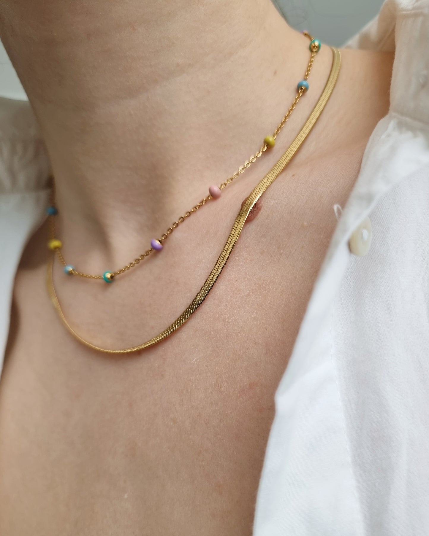 Rainbow | Ketting met pastelkleuren | Goud roestvrij staal