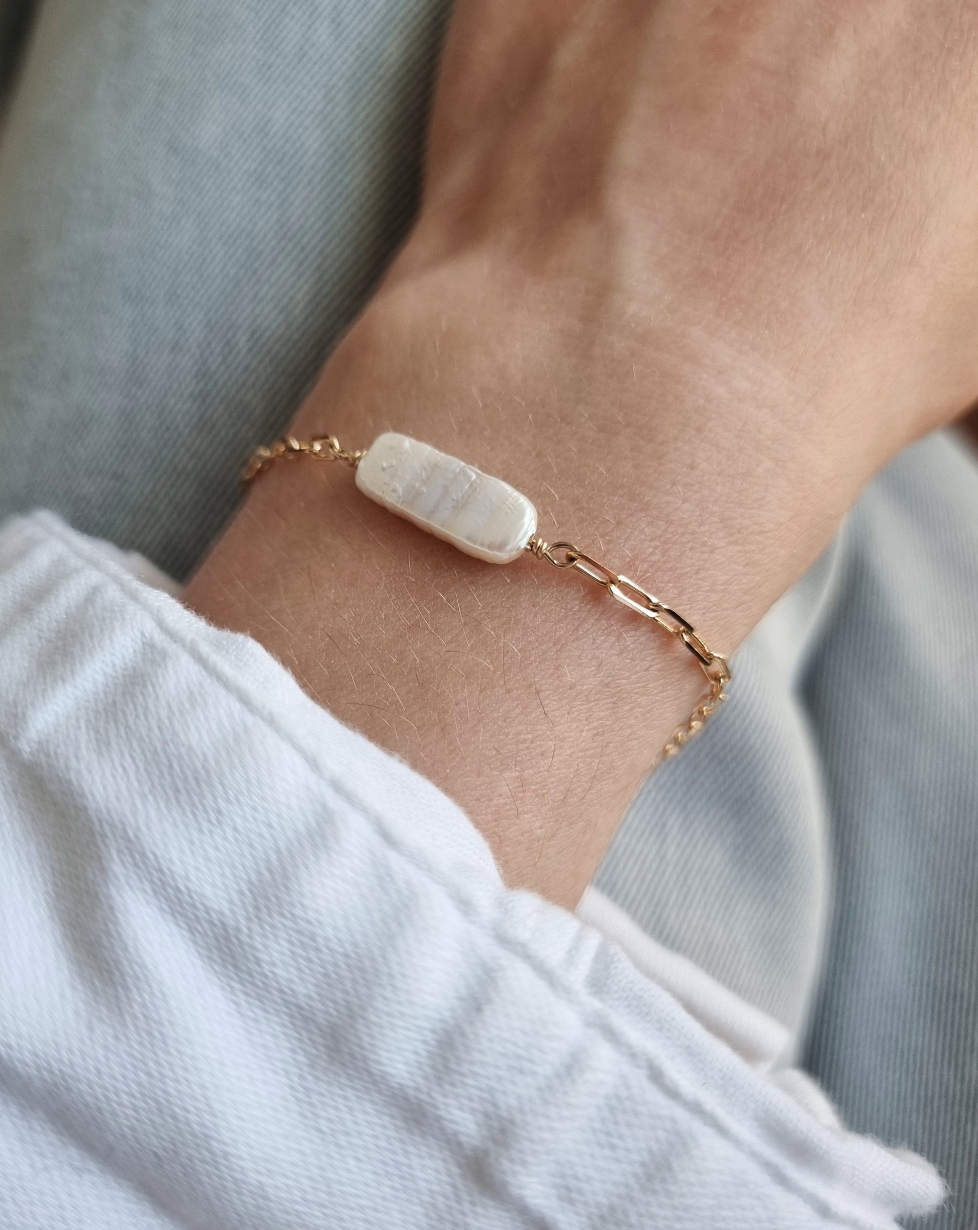 gold filled armband met parel