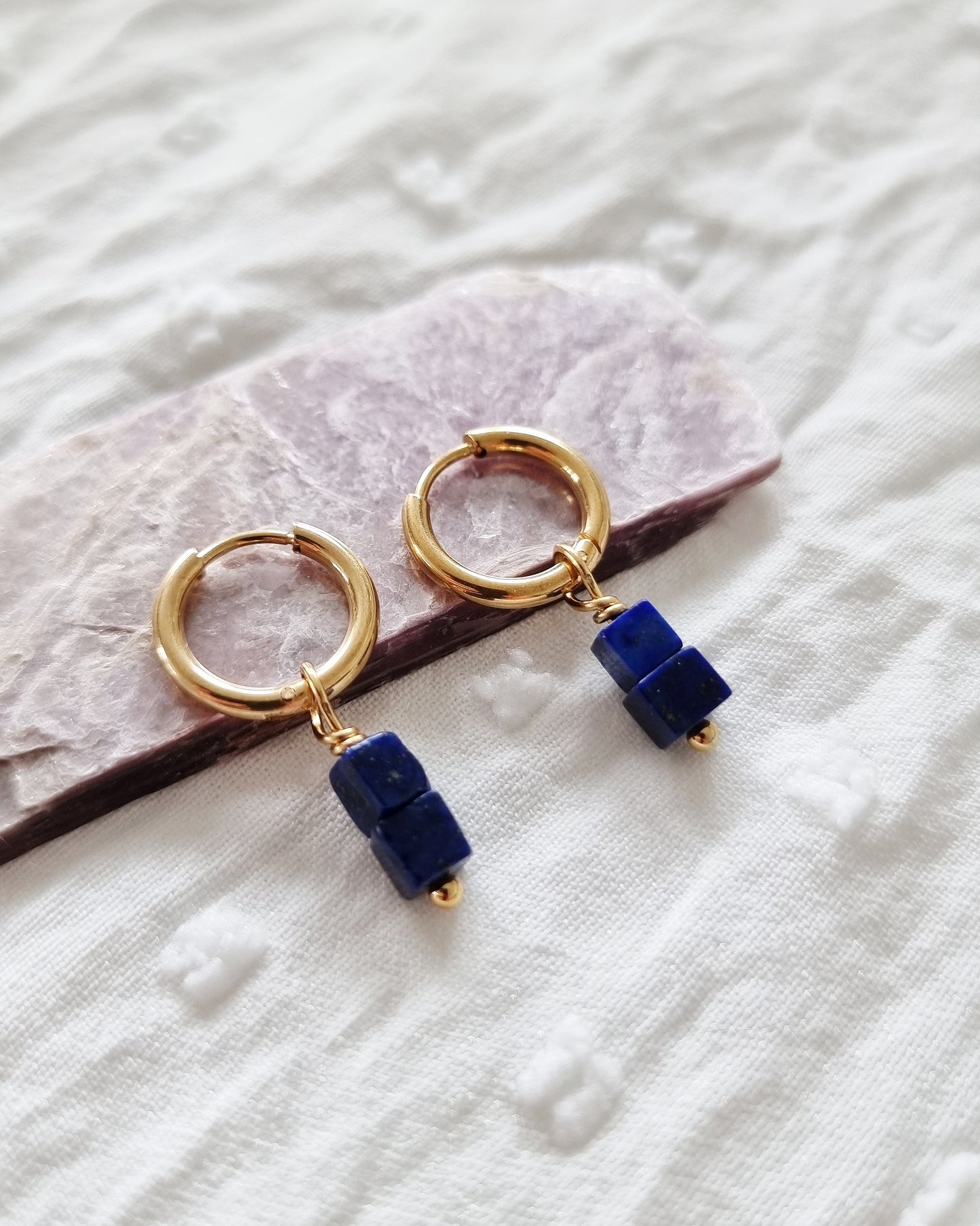 Gouden oorbellen met Lapis lazuli | Goud rvs