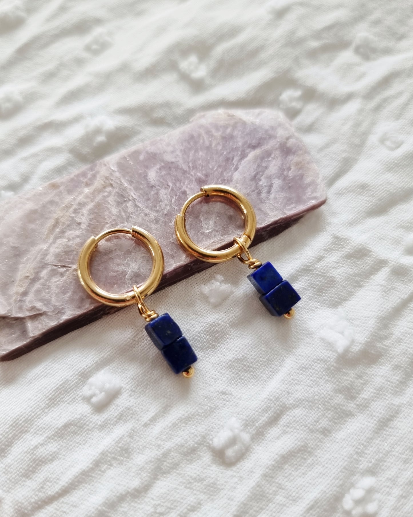 Gouden oorbellen met Lapis lazuli | Goud rvs