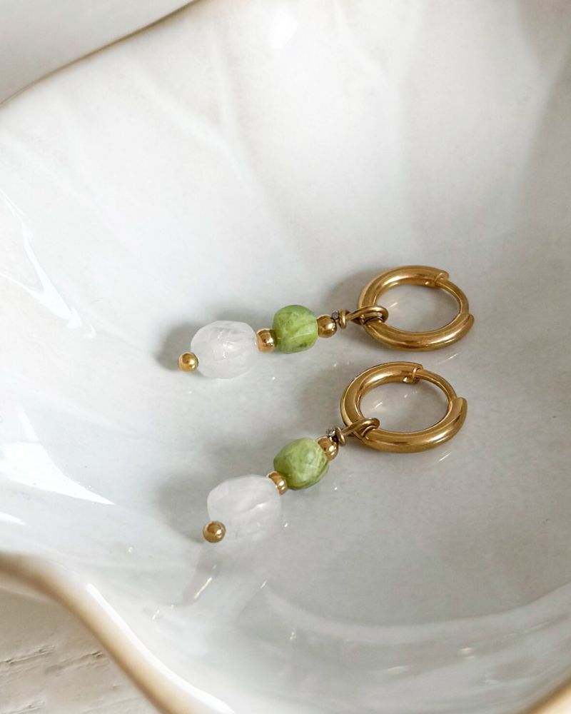 Fawn | Oorbellen met Bergkristal en Jade | Goud stainless steel