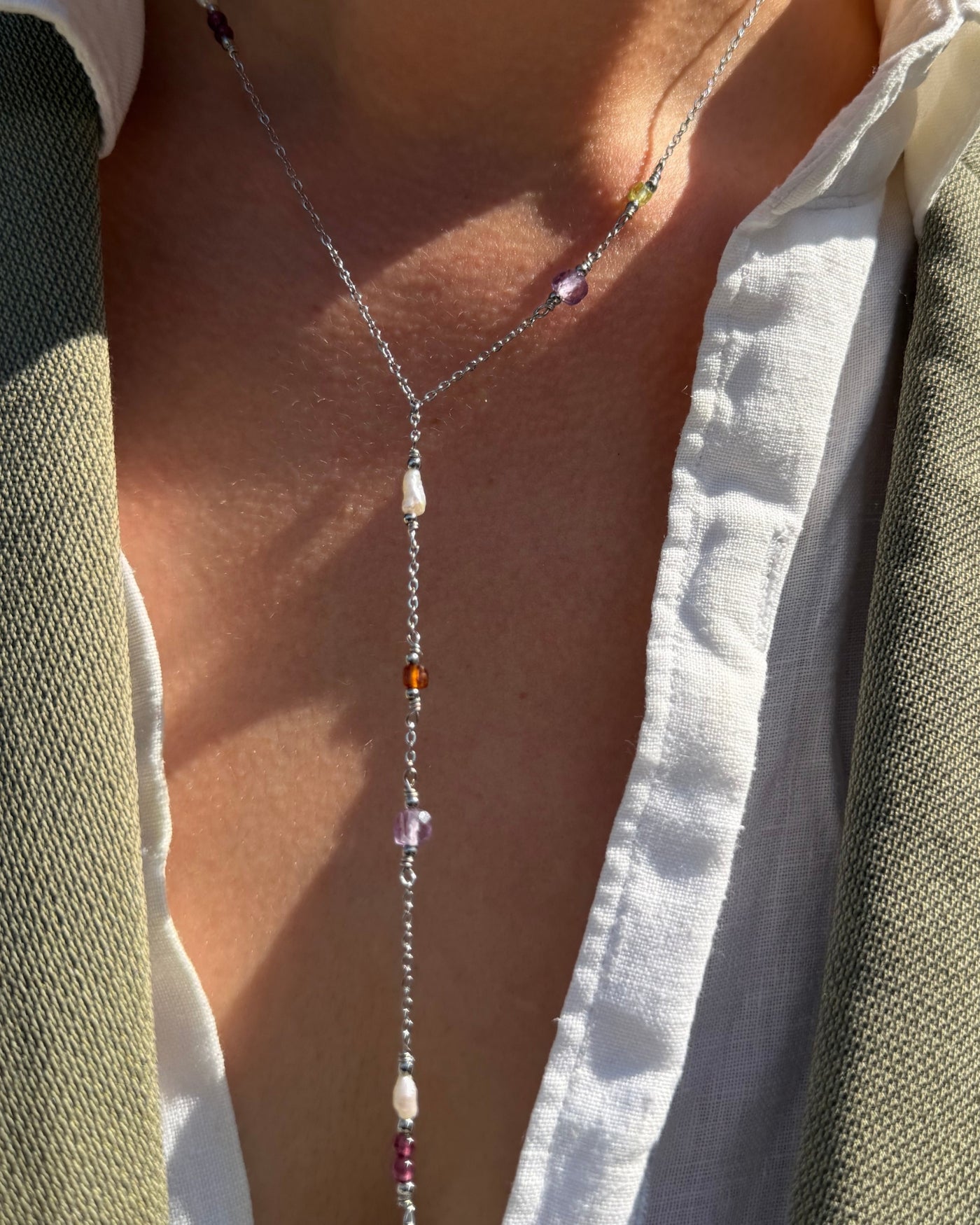 y vorm ketting zilver parels natuursteen