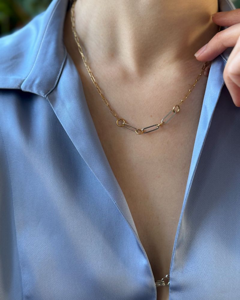 Bicolor ketting dames Gouden stainless steel ketting met zilver