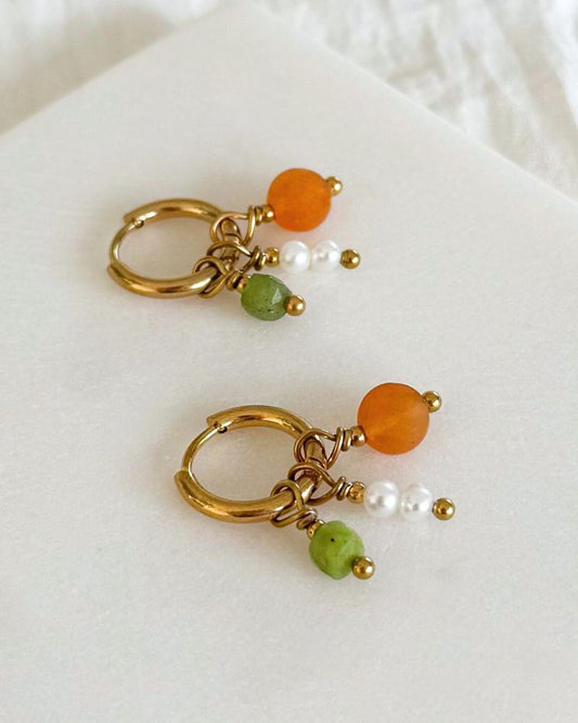 Mix & Match oorbellen Oorringen set met hangers oranje aventurijn parels groene jade