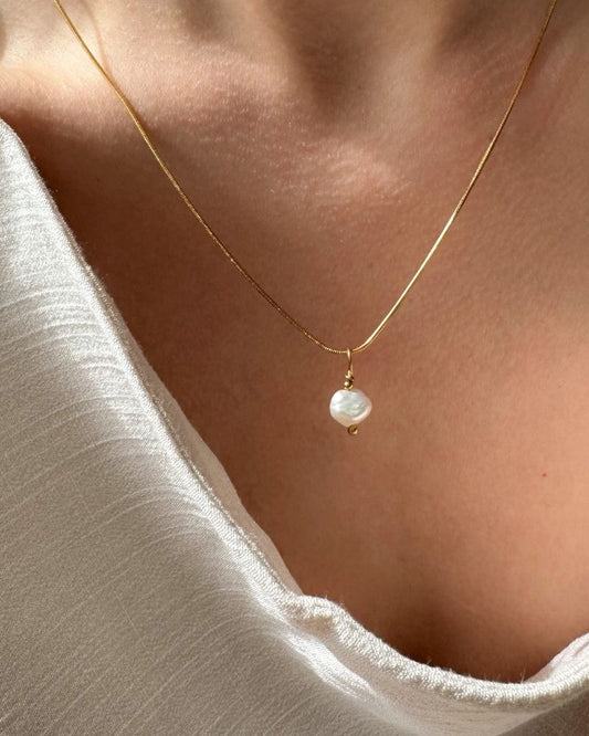 ketting met pareltje goud stainless steel echte parel