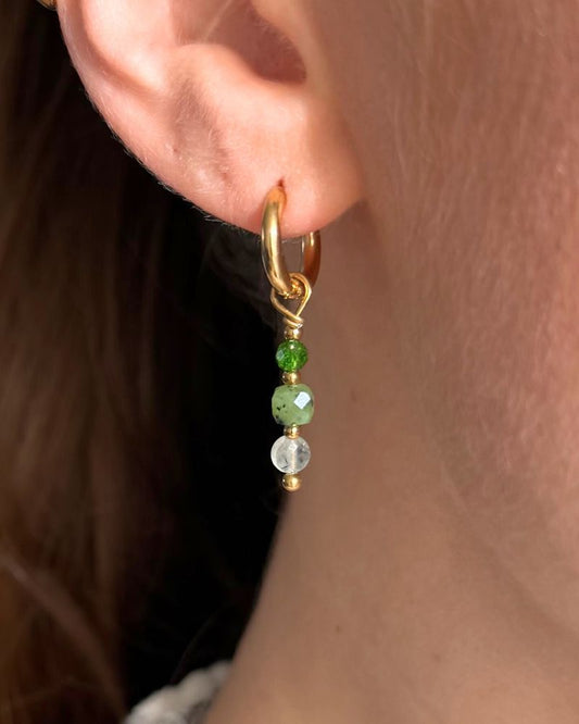 Oorbellen met groene edelstenen Stainless steel