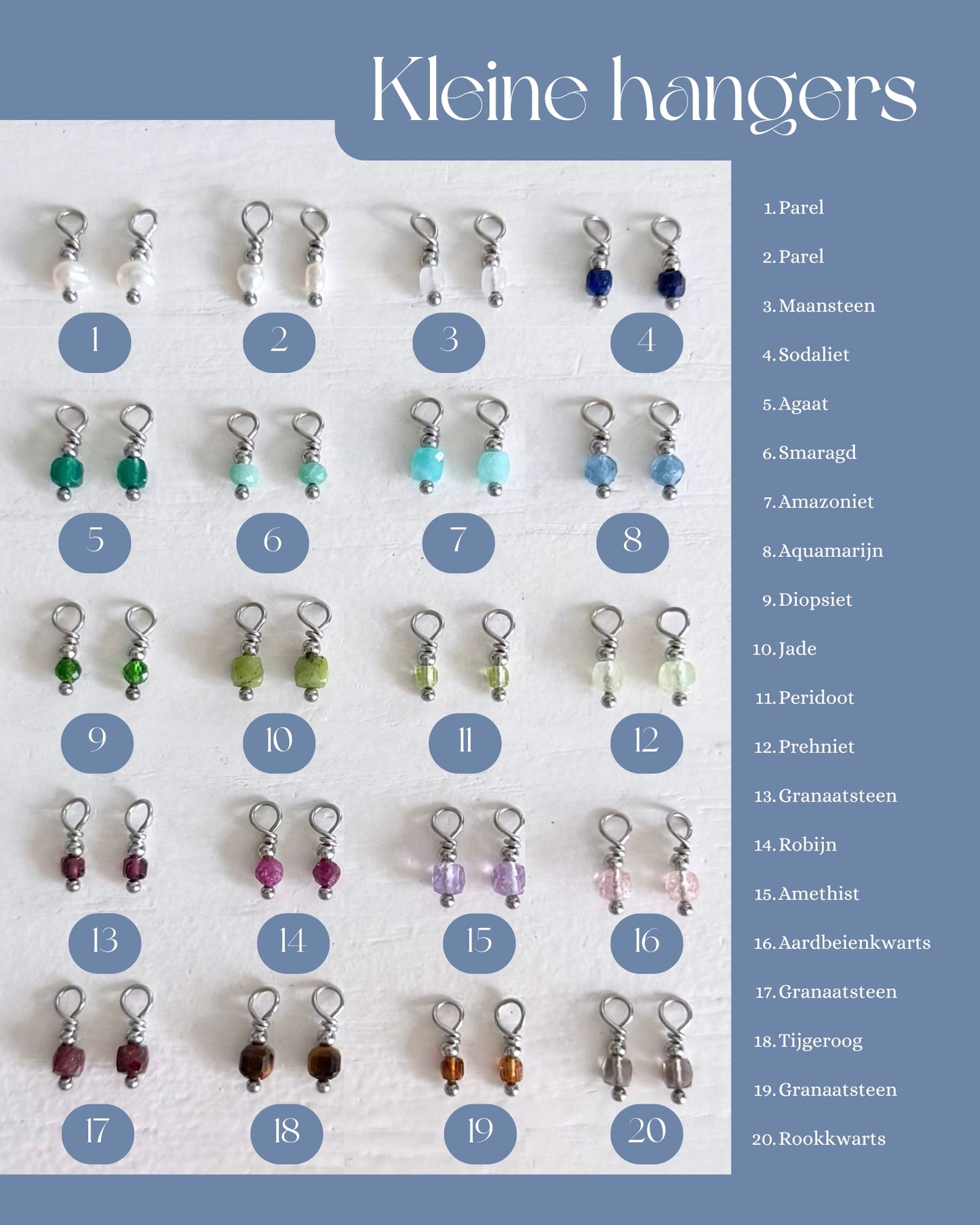 Alle kleine hangers met parels en edelstenen 