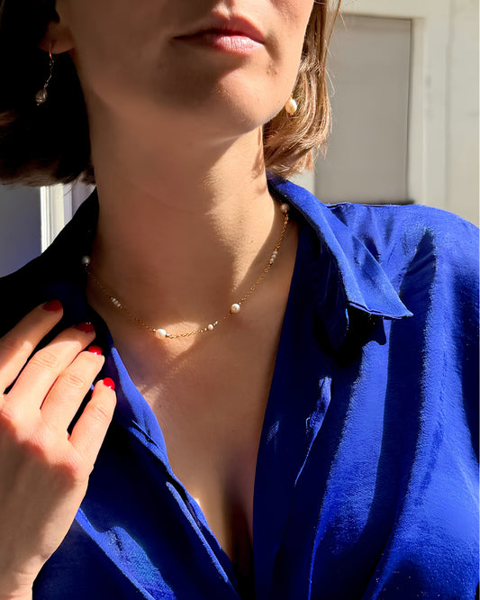 Gouden ketting met zoetwaterparels Goud stainless steel