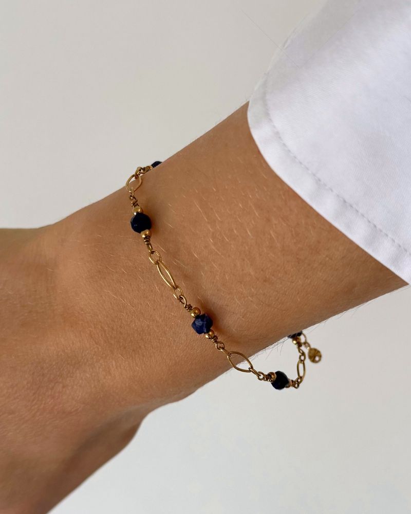 stainless steel armband met blauwe stenen