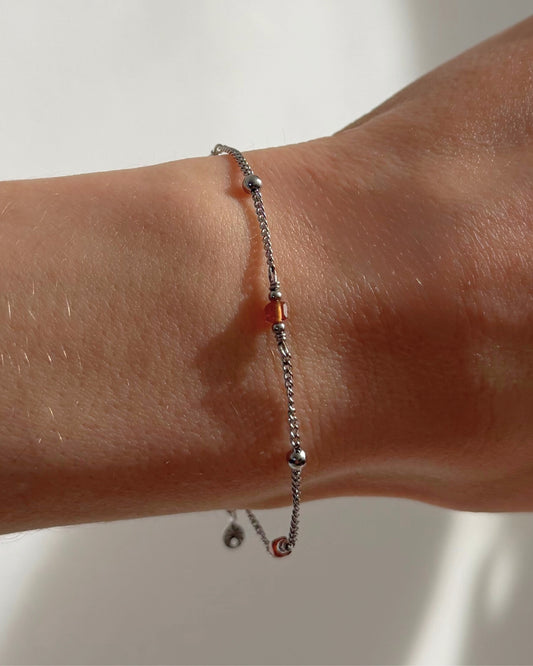 Armband met oranje Granaatsteen | Zilver stainless steel