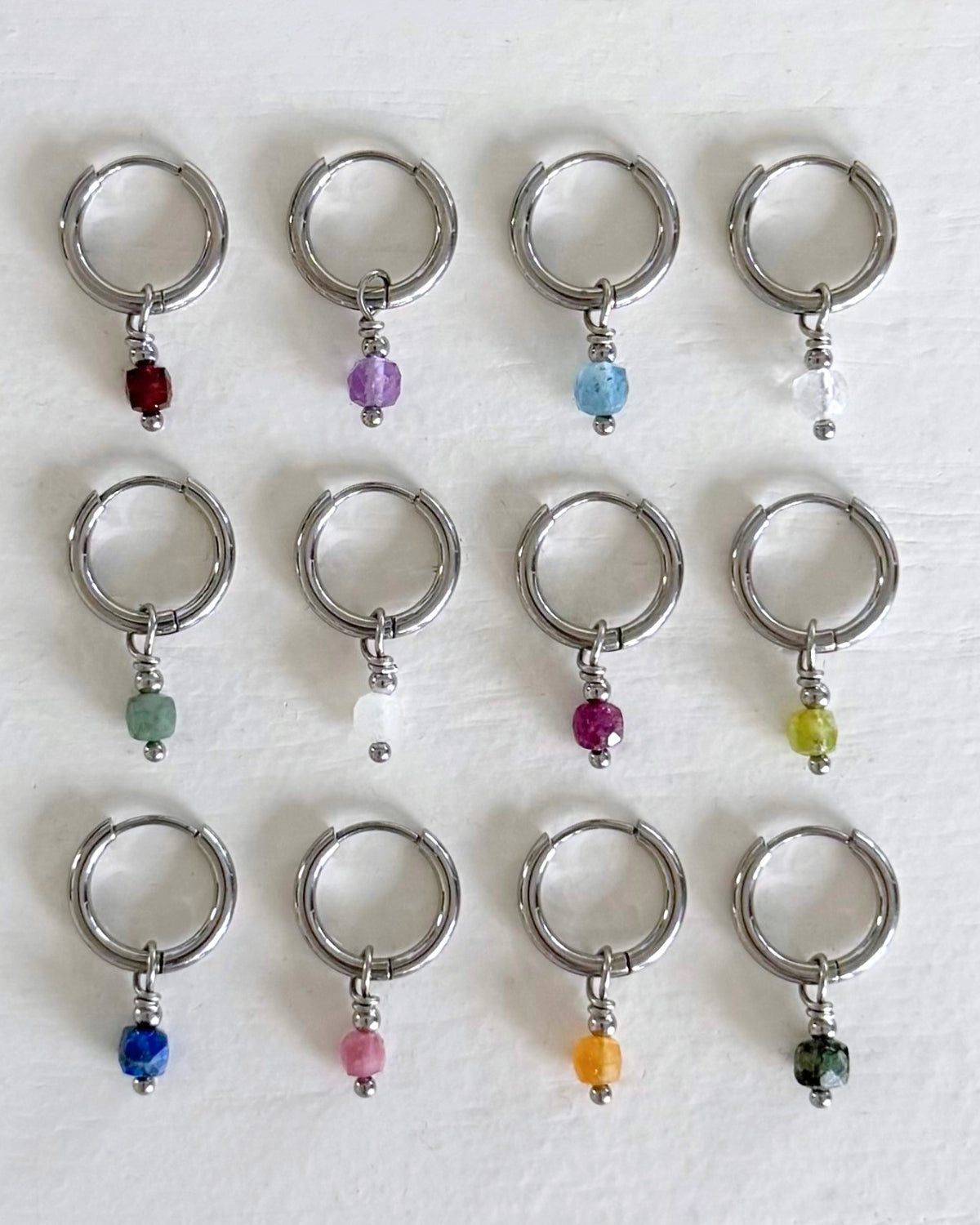 Oorbellen met geboortesteen zilver stainless steel