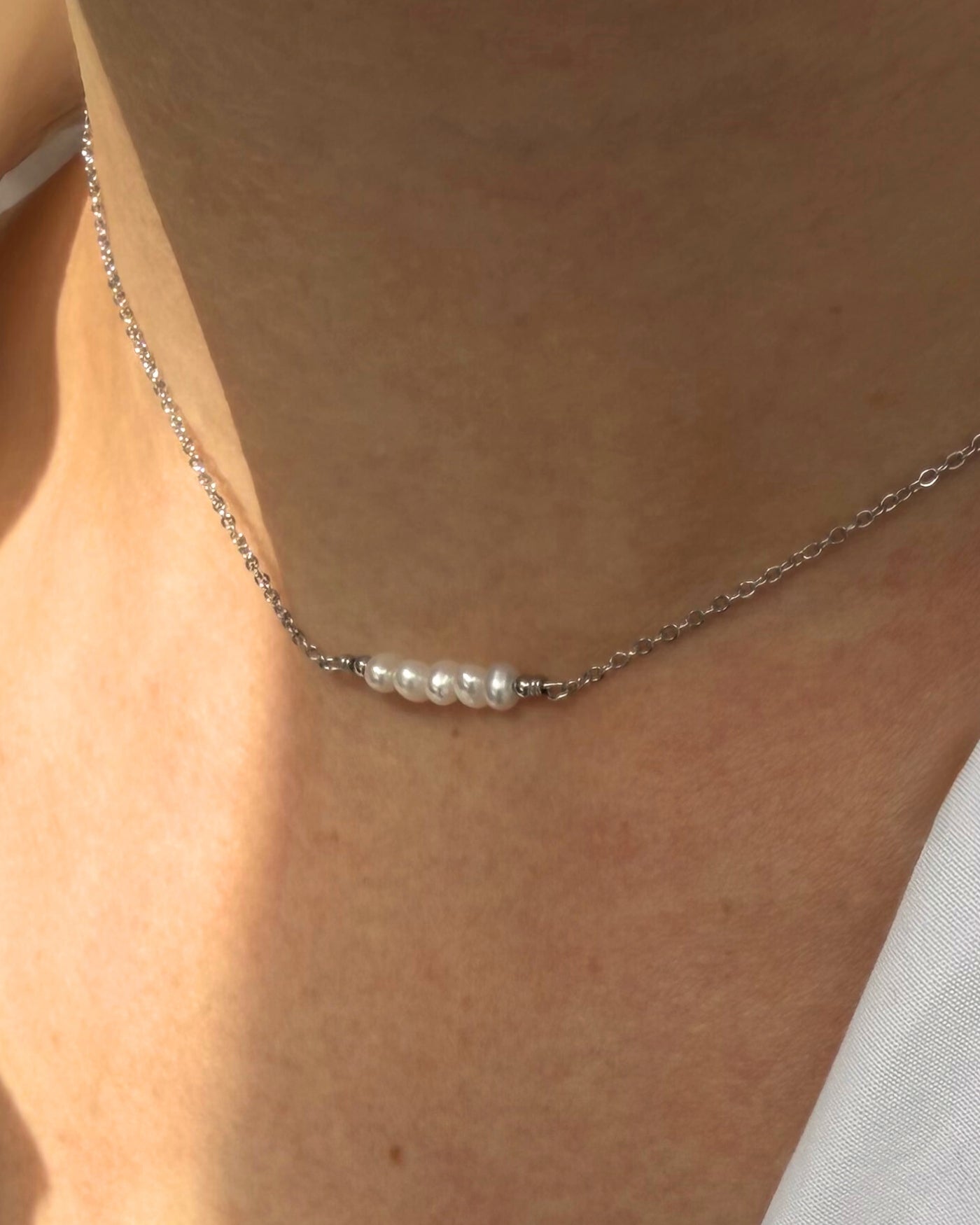 Zilverkleurige ketting met kleine zoetwaterparel Stainless steel