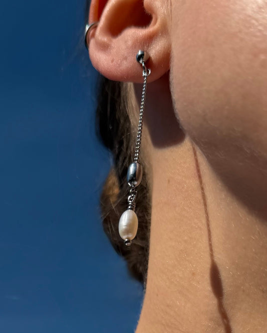 Lange oorbellen met parels Zilver stainless steel