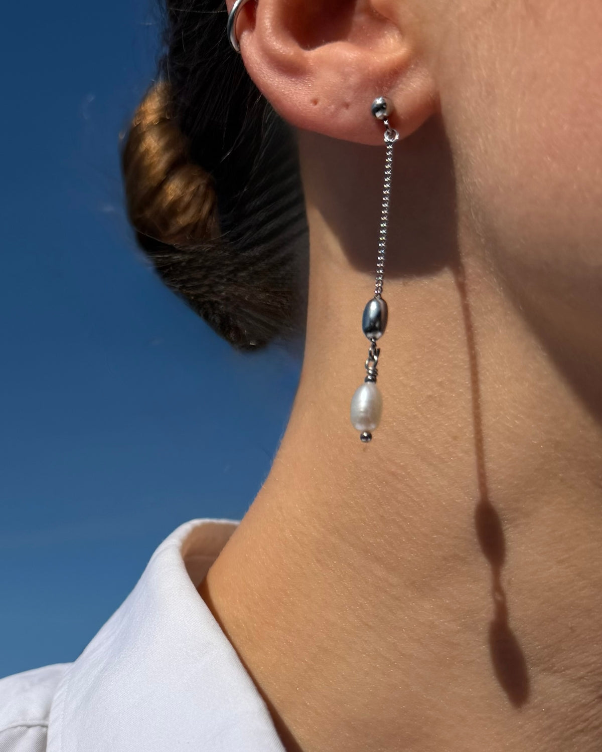 lange oorbellen zoetwaterparels zilver rvs