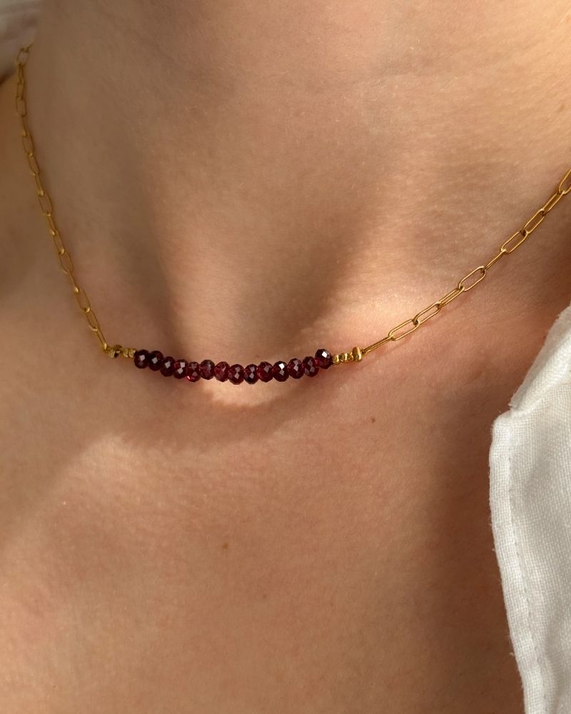 Granaatsteen ketting | Goud stainless steel