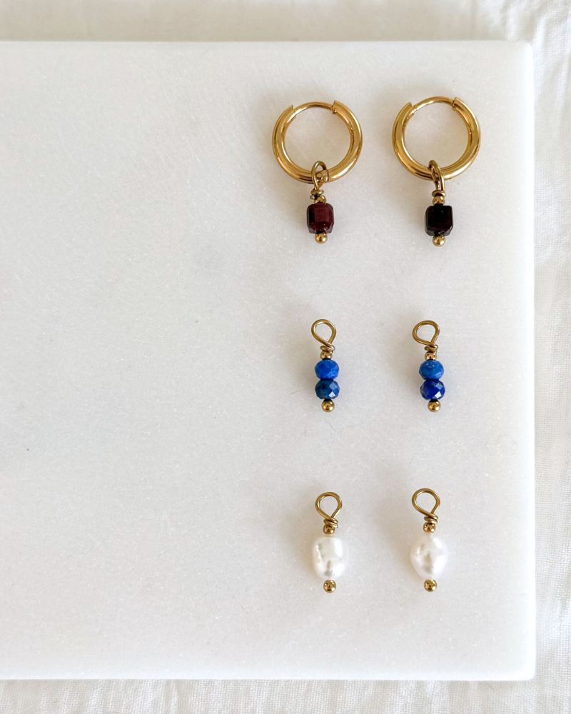 stainless steel oorbellen goud lapis lazuli granaatsteen mix match