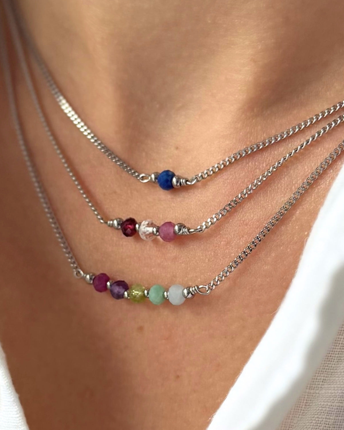 Ketting met geboortestenen | Tot 7 geboortesteentjes | Zilver