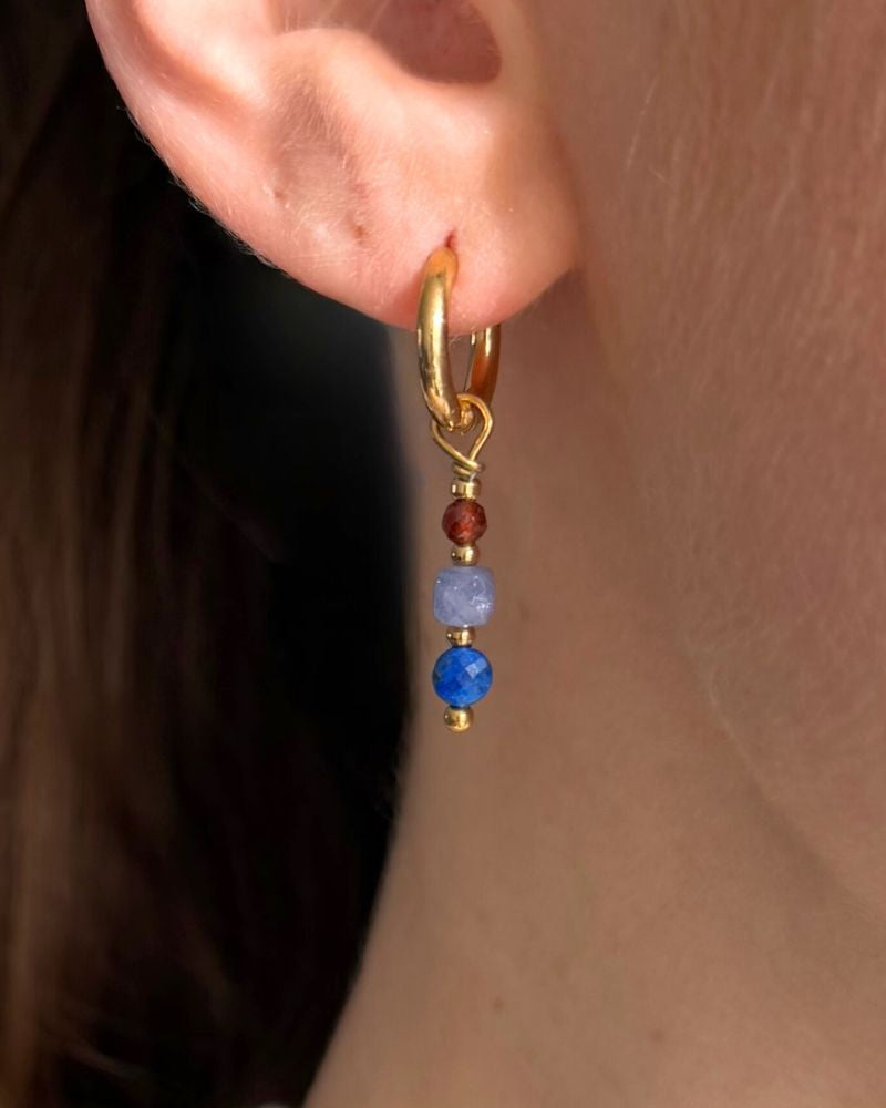 Edelsteen oorbellen met Lapis lazuli, Tanzaniet en oranje Granaat