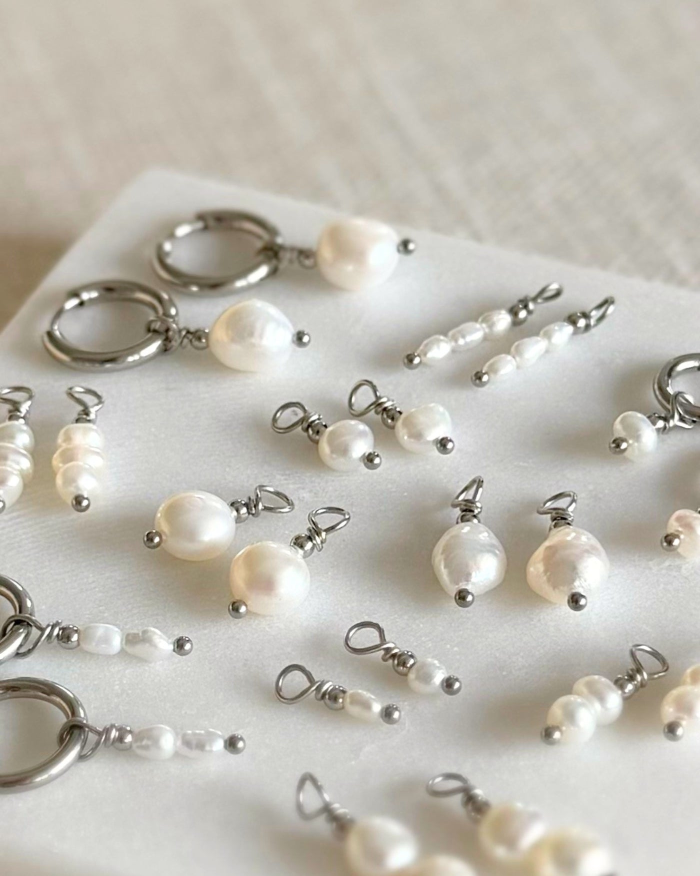 Losse hangertjes voor oorbellen | Zilver stainless steel & parels